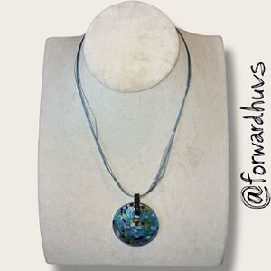 Multi-strand Wire Necklace with Sizable Glass Pendant